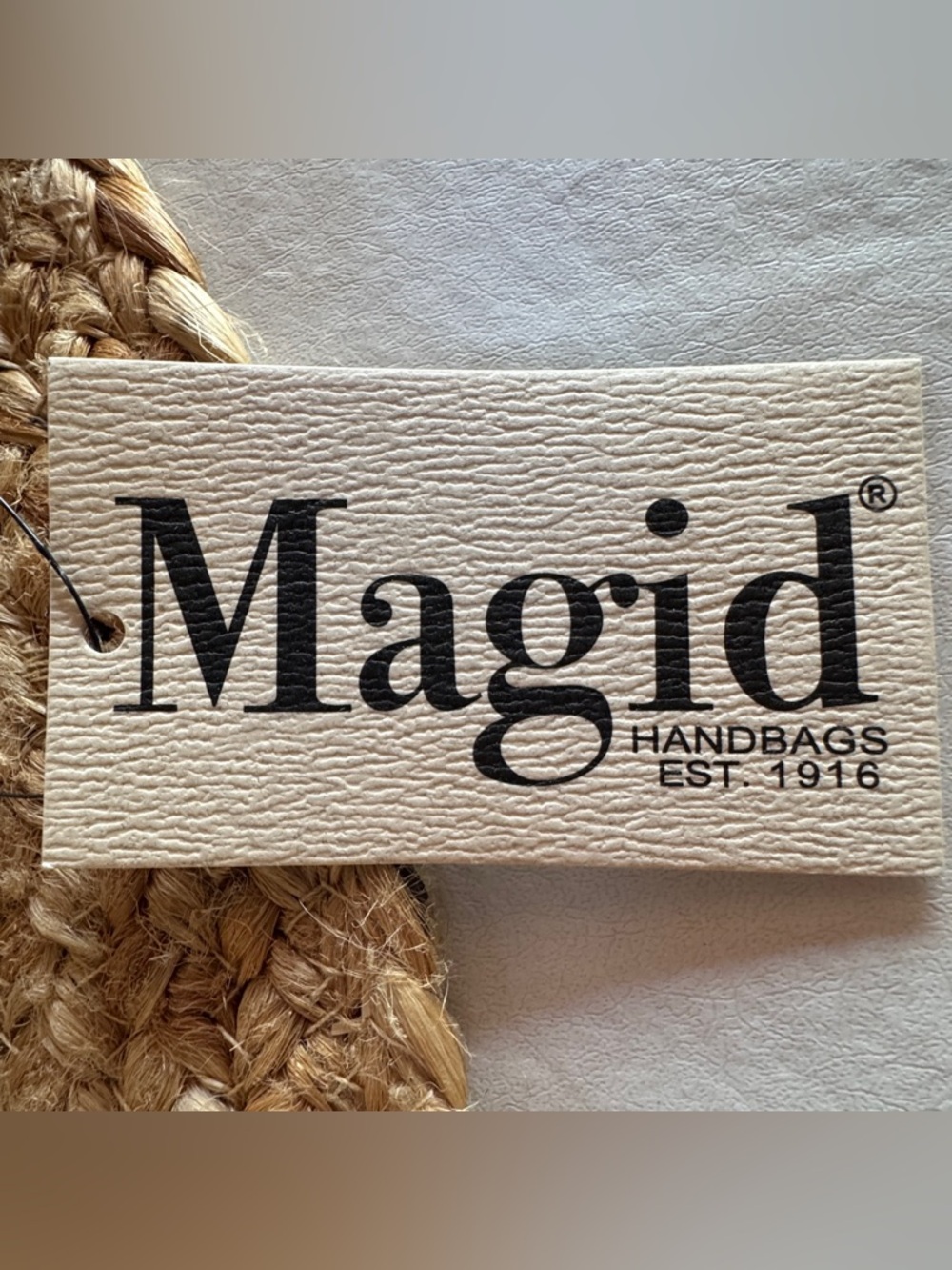 Magid Natural Jute Circle Tote Bag Black White Striped Fabric Handle NWT - Picture 10 of 14